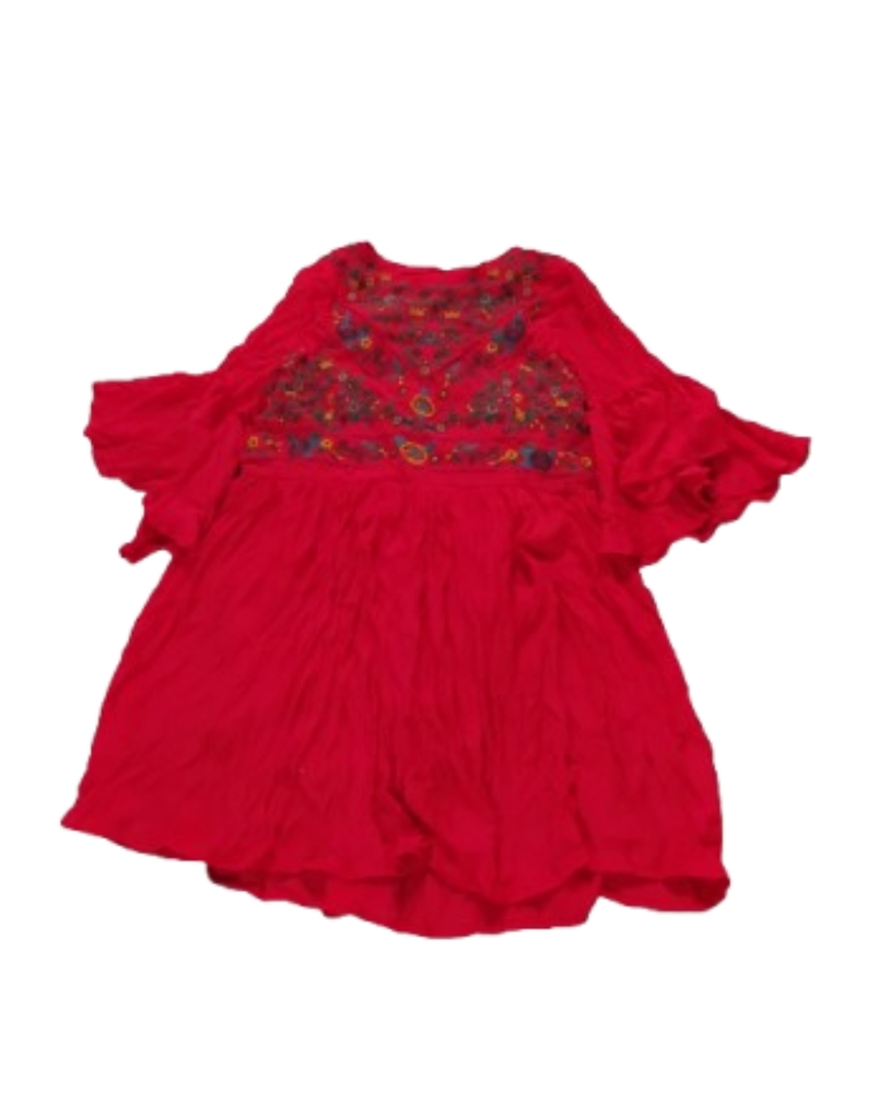 Umgee Womens Floral Embroidered Bell Sleeve Boho Babydoll Dress Mini Sz S